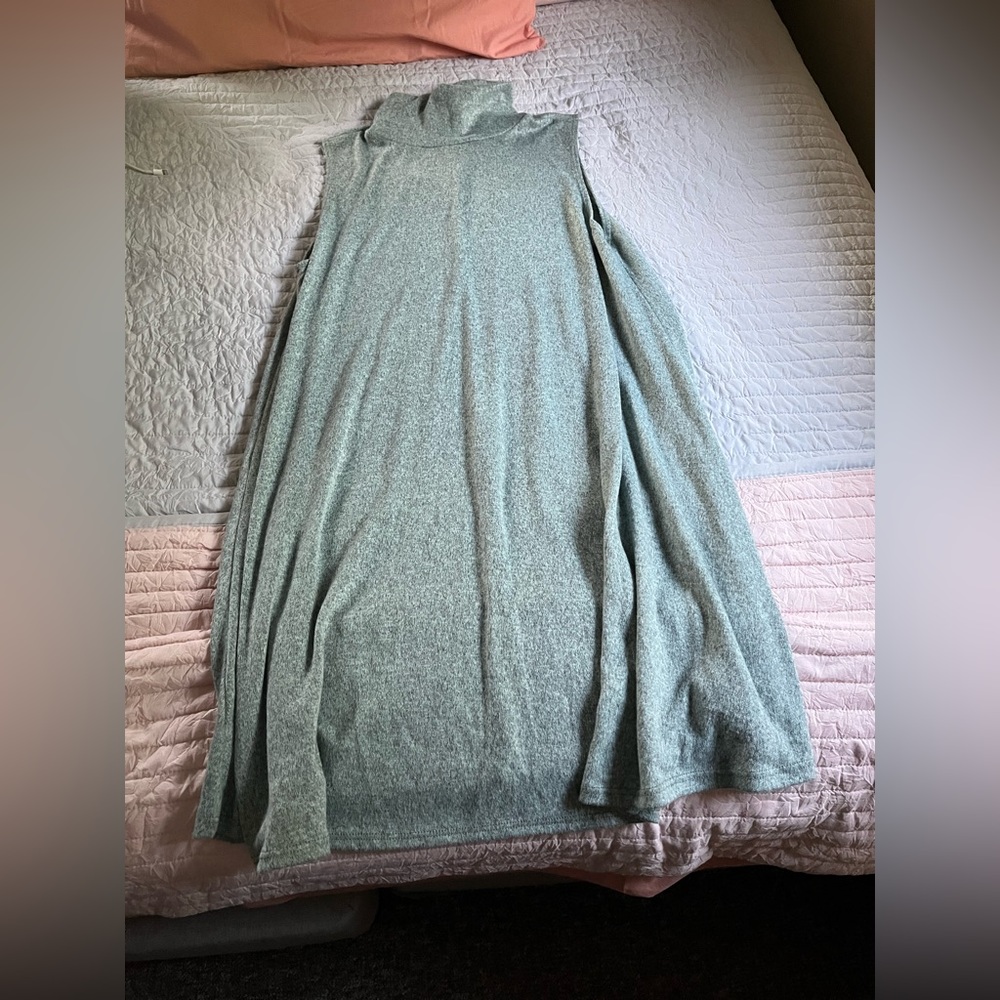 Mint green turtle neck/mock turtle neck sleeveless dress.